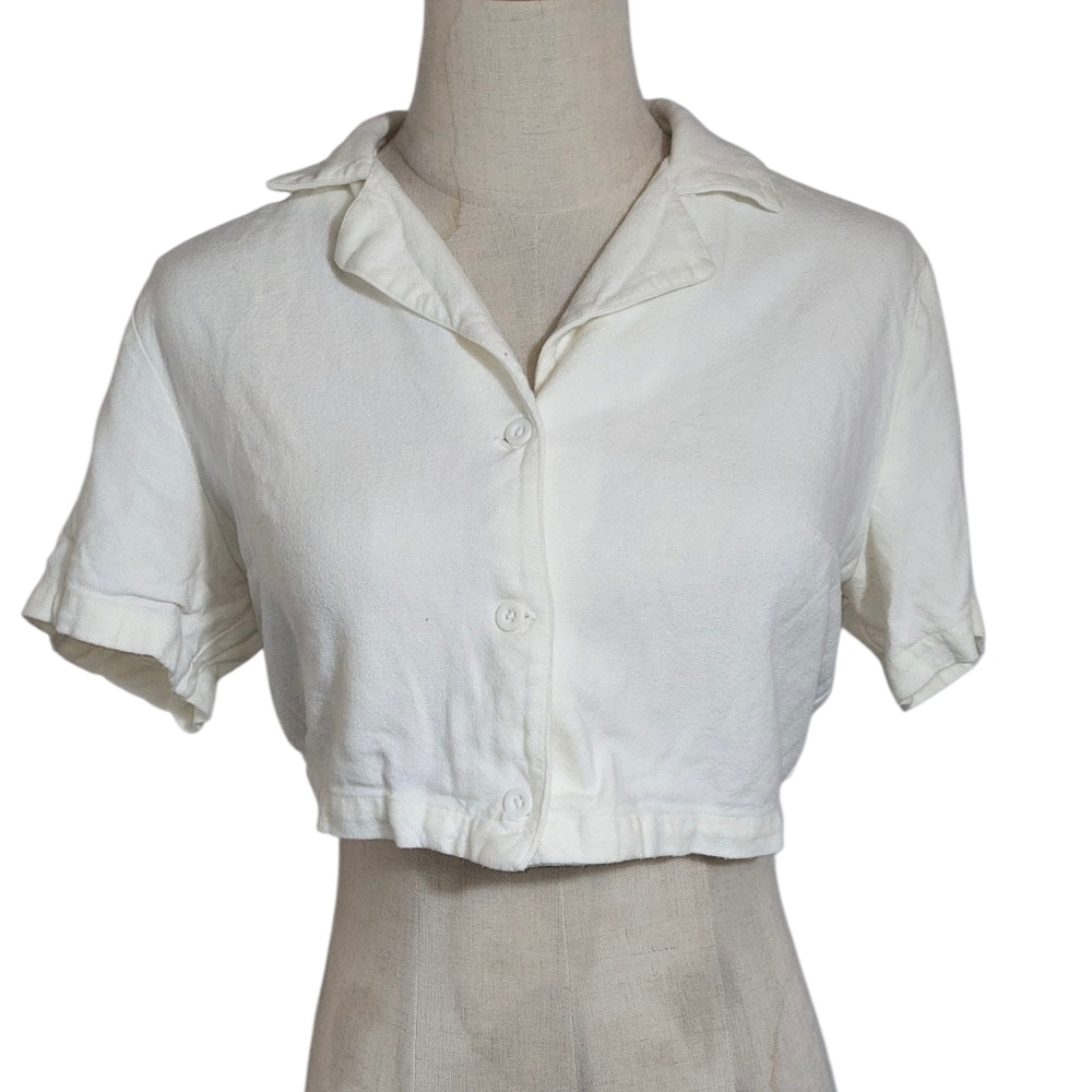 Brandy Melville John Galt Cream Cropped Button-Down Shirt